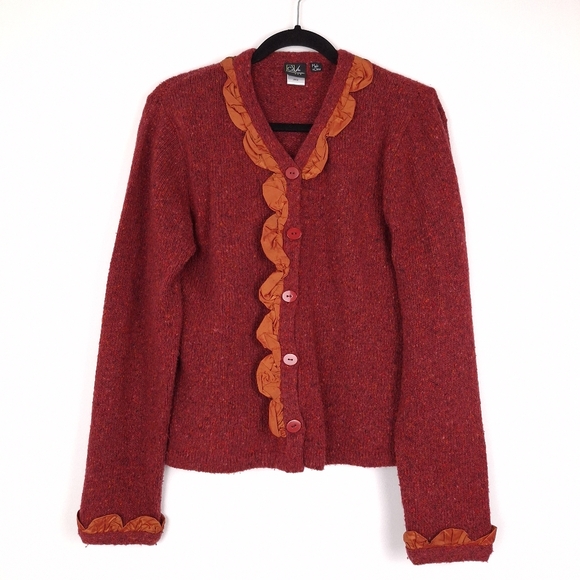 Covelo wool blend cardigan marled sweater artsy art to wear boho autumnal red - Picture 1 of 10